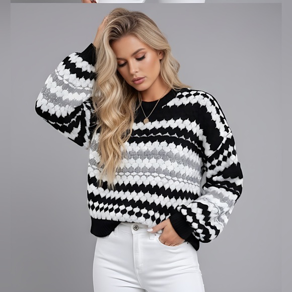 Oversized Cozy Color Block Drop Shoulder Sweater - Picture 3 of 6